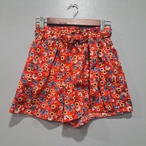 B.O.G Collective Jr‎ Sz MEDIUM Red Floral Stretch Tie Waist Shorts 2.5" Inseam